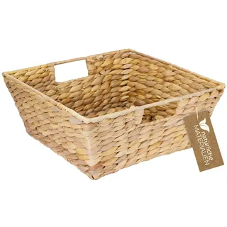 HMF Geschenkkorb leer Aufbewahrungskorb geflochten aus Wasserhyazinthe 30 x 30 x 12 cm beige