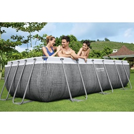 BESTWAY Power Steel Frame Pool Set 404 x 201 x 100 cm inkl. Filterpumpe grau Rattanoptik