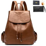 RWEUOQ Rucksack PU-Leder-Rucksack, Casual Bag Classic Anti-Diebstahl-Rucksack (1-tlg., Multitasche Modetasche Geeignet für Arbeit und Schule Reisen), Eleganter Rucksack Leicht und wasserdicht groß braun