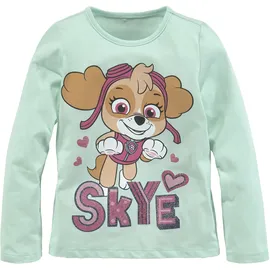 Paw Patrol Langarmshirt PAW PATROL, Mädchen, Gr. 104/110, grün (mint), Jersey, Obermaterial: 100% Baumwolle, bedruckt, Basic hüftlang, Rundhals, abgesteppte Kante, Shirts Langarmshirt, Druck mit Glitzerdetails