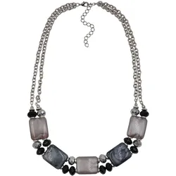 Steuer Modeschmuck Collier silberfarben doppel reihig Zierelemente lila blau schwarz silber