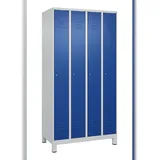 C+P Spind Classic PLUS, Füßen, 4 Abteile, HxBxT 195x100x50cm, Zylinderschloss, Hellgrau/Enzianblau von PROREGAL
