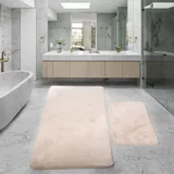 Bonny Home rutschfeste Badematte Set Beige| 2er Set (50x80 cm) + (40x50 cm) I Plüsch Badteppich | Weiche Bad- und Duschvorleger | Maschinenwaschbar, Schnell Trocknend Badvorleger Relax