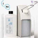 Blanc HYGIENIC SET: Armhebelspender, EURO Spender, EDELSTAHL + 6x 0,5-Liter Haut- und Händedesinfektion - PRODUKTSET