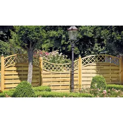 Sichtschutz Holzzaun 90 x 160 auf 140 cm – Sichtschutzzaun aus druckimprägniertem Holz – Holz-Zaunelement mit Oberbogen – Zaunblenden für Garten