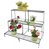 Haushalt International Pflanzentreppe mit 3 Stufen Ebenen 100x60x75 cm aus Metall Blumentreppe Blumenständer Pflanzenregal Blumenregal Blumenetagere Eckregal grün