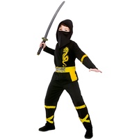 Kinder Power Ninja Kostüm – Schwarz/Gelb – Größe M (5–7 Jahre)