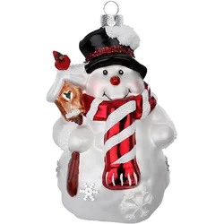 Inges Glas Christbaumschmuck Fröhlicher Schneemann Glas 12,5 cm weiß
