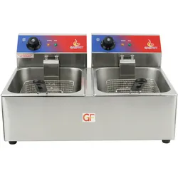 Gasfrit- Elektrische Fritteuse 10 + 10 Liter Industrie-Edelstahl mit Ego-Thermostat mit großer Leistung