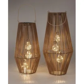 Formano Laterne Rattan 55 cm 3 LED Birnen Solar Dämmerungssensor braun