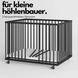 Sämann – make a difference. Laufgitter, Schwarz, Holz, Echtholz,Buche, 100x74x75 cm, Babymöbel, Laufstall Baby