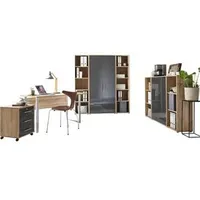 BMG-Möbel Büromöbel-Set Tabor Mini Kombi 5, Schreibtisch 2 Schränke & 4 Regale eiche/anthrazit