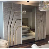Casa Padrino Luxus Art Deco Schlafzimmerschrank Grau / Gold 270 x H. 230 cm - Verspiegelter Kleiderschrank mit 3 Schiebetüren - Art Deco Schlafzimmer & Hotel Möbel - Luxus Kollektion
