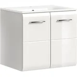 Waschbeckenunterschrank WELLTIME "FLORENZ, Breite 60 cm, inkl. Waschbecken, hängende Montage", weiß nb, weiß hochglanz tiefzieh, B:60cm H:53cm T:46cm, Holzwerkstoff, MDF, Schränke, Waschbeckenunterschrank, hochwertige MDF Front, Griff chromglänzend, Badschrank, Bad
