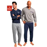 LE JOGGER le jogger® Pyjama, (Packung, 4 tlg., 2 Stück), in langer Form le jogger® marine, grau-meliert