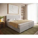 DeLife Boxspringbett Dream-Well Cord Silbergrau 200x200 cm mit Taschenfederkernmatratze und Topper Visco, Boxspringbetten