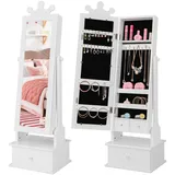 DREAMADE 2-in-1 Neigungsverstellbarer Kinderspiegel aus Holz - Freistehender Standspiegel mit Schmuckschrank für Kinder ab 3 Jahre im Kinderzimmer (Weiß)