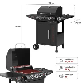 Royal Gourmet Gasgrill 3+1 Brenner schwarz