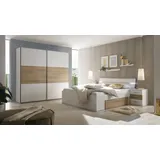 SchlafKONTOR Schlafzimmer-Set SCHLAFKONTOR "Kiara Kleiderschrank, Bett, Nachtkommoden, Bettschubkästen", weiß (weiß, baysen oak), ohne Matratze, B/H: 180cm x 200cm, Dekorfolie, Holzwerkstoff, Schlafzimmermöbel-Sets, Beleuchtung im Kopfteil, Bett inklusive