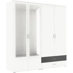 Kleiderschrank RAUCH "Noosa", schwarz-weiß (weiß, graumetallic), B:168cm H:188cm T:52cm, Schränke, mit Spiegel und Schubkästen