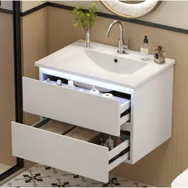 modfu Wandhängender, Weiß, Holzwerkstoff, 61x45x46 cm, Badezimmer, Badezimmerschränke, Waschtischkombinationen