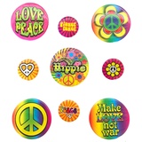 shoperama 9 Flower Power Hippie Anstecker Buttons Love Peace Blumen Kostüm-Zubehör 60er 70er Jahre