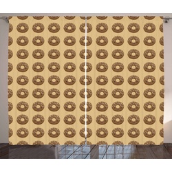 Gardine Schlafzimmer Kräuselband Vorhang mit Schlaufen und Haken, Abakuhaus, Schokolade Cocoa glasierte Donuts beige 280 cm x 225 cm