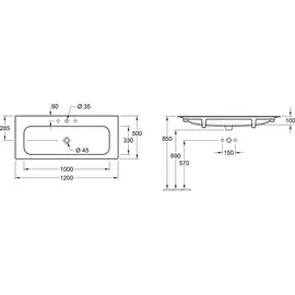 Villeroy & Boch Finion Einbauwaschtisch 120 x 50 cm (4164C2R1)