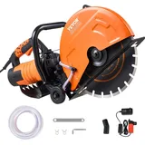Vevor Elektrische Betonsäge, 356 mm, Hochleistungs-Kreissäge 2800 W, Schnitttiefe 127 mm, Nass-/Trocken-Scheibensäge mit Wasserrohr, Wasserpumpe, Sägeblatt, für Stein und Ziegel.
