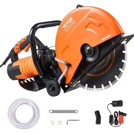 Vevor Elektrische Betonsäge, 356 mm, Hochleistungs-Kreissäge 2800 W, Schnitttiefe 127 mm, Nass-/Trocken-Scheibensäge mit Wasserrohr, Wasserpumpe, Sägeblatt, für Stein und Ziegel