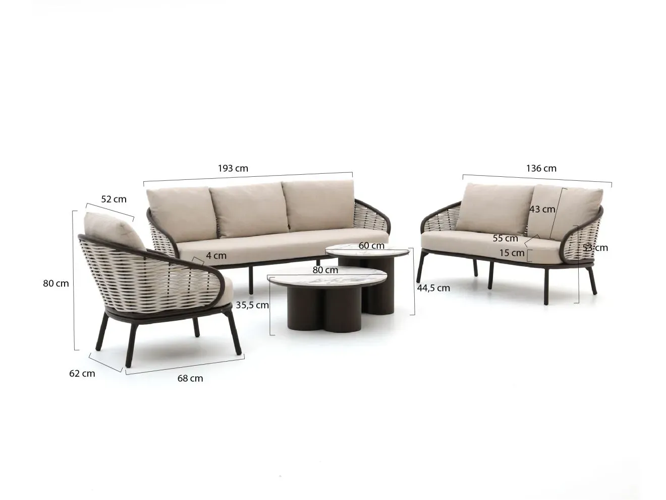 Apple Bee Condor Sessel-Sofa Lounge-Set 6-teilig 5-Sitzer