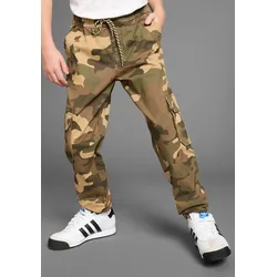 Cargohose KIDSWORLD "in coolen Tarnfarben", Jungen, Gr. 158, N-Gr, sand tarnfarben, Twill, Obermaterial: 98% Baumwolle, 2% Elasthan, bedruckt, modisch, Basic lang, Hosen, mit lässigen Cargotaschen