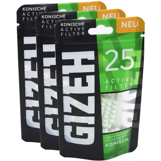 Smokerhontas Gizeh Aktivkohlefilter Cone Ø 6mm 25 Stück pro Packung - Konische Aktivkohle Filter Tips mit Keramikkappen und Kokosnusskohle (3 Packungen)