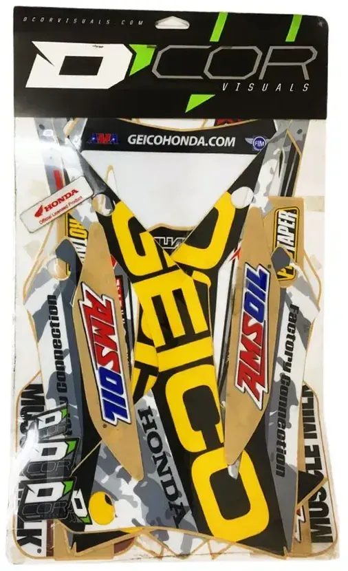 Dcor Visuals Geico Team Honda Crf 450 13-14 Grafik-kit - Black / White / Yellow - One Size