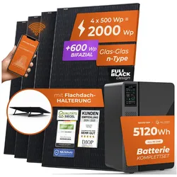 Solarway® All In One Balkonkraftwerk mit Speicher 2000W komplett Steckdose - 5,1 kWh Marstek Jupiter E Speicher - Solaranlage Komplettset - 500W bifaziale Solarmodule & Marstek Speicher