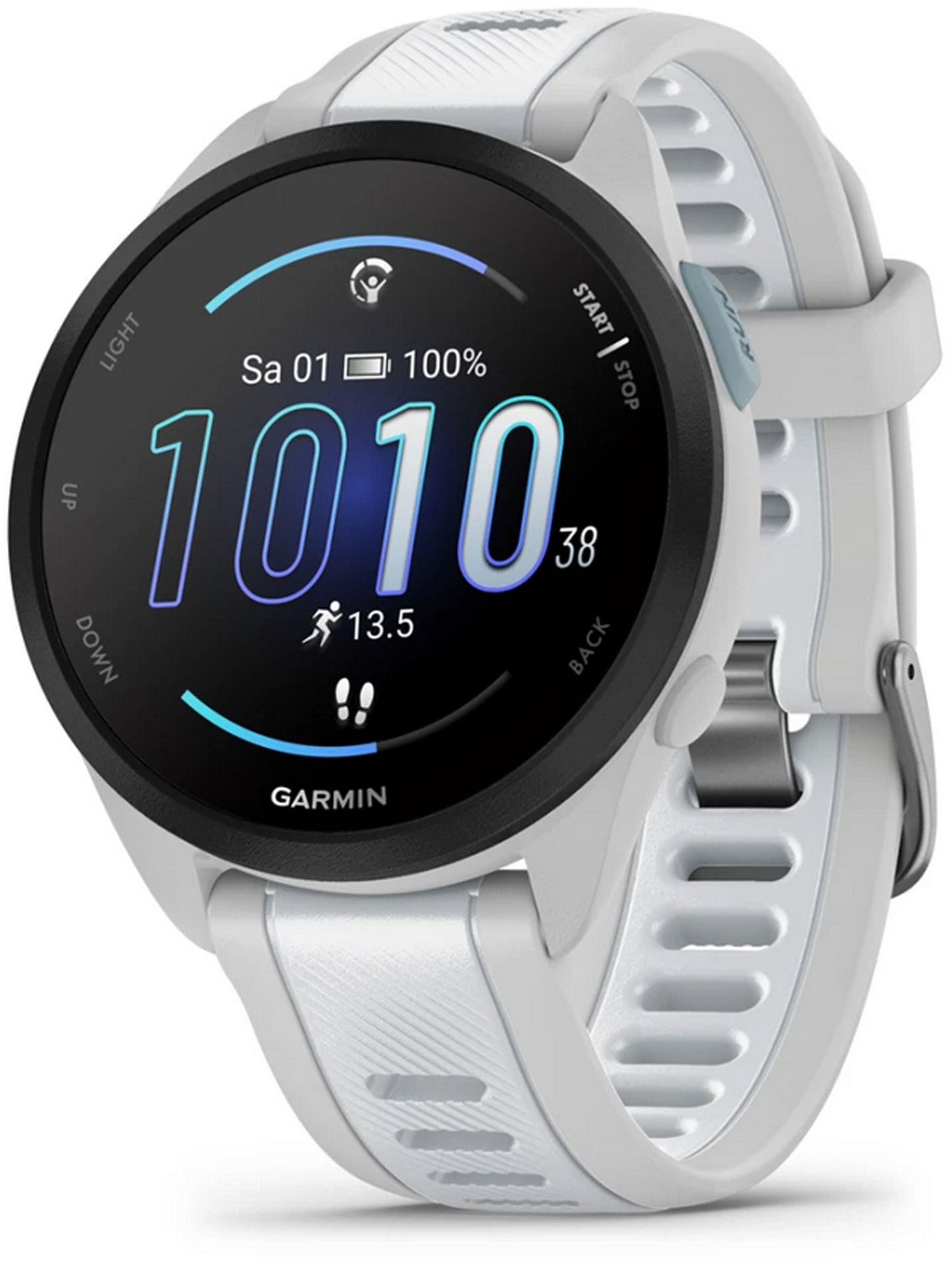 Forerunner 165 Music GPS-Smartwatch Sportuhr Dunstgrau/Steinweiss mit Schnellwechsel-Silikon-Armband 20 mm