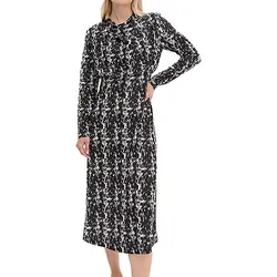 nachhaltiges Damen Midi-Kleid Sommer-Kleid mit Wasserfallausschnitt Freizeit-Kleid 955565 Schwarz/Beige - 40/42