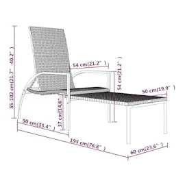 vidaXL Sonnenliege mit Fußhocker PE-Rattan Grau
