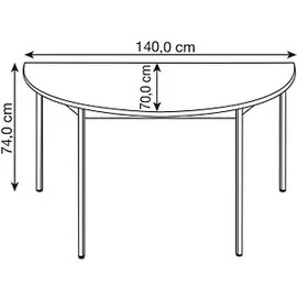 Sodematub Mehrzwecktisch lichtgrau, dunkelgrau halbrund, Vierkantrohr grau, 140,0 x 70,0 x 74,0 cm