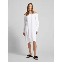 Knielanges Off-Shoulder-Leinenkleid mit Manschetten, Offwhite, S