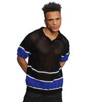 Denim House T-Shirt Herren Polo Netzshirt in OVERSIZE mit schönen Detaills Sommer schwarz XL