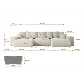 altdecor Ecksofa mit Schlaffunktion und Bettkasten Corner Sofa Eckcouch Couch U-Form universal, links/rechts angeordnet Schlafcouch Ausziehbar Wohn... - Hellgrau/Grau