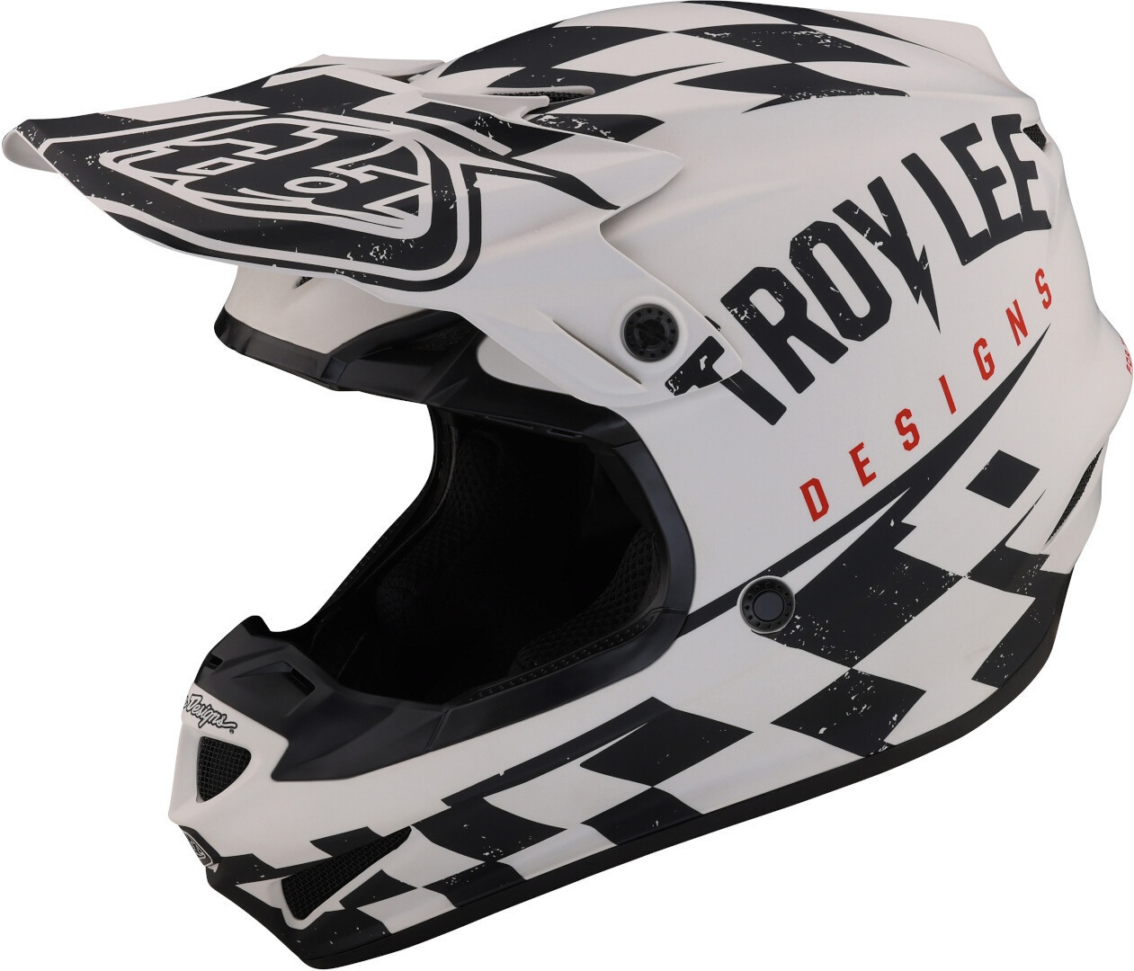 Troy Lee Designs SE4 Polyacrylite Race Shop MIPS Motorcross Helm, zwart-wit, L