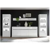 Lomadox Wohnwand-set Mit Vitrinen Inkl. Led Und Sideboard In Weiß Hochglanz Cogo-61 Bxhxt: 369x198x42cm