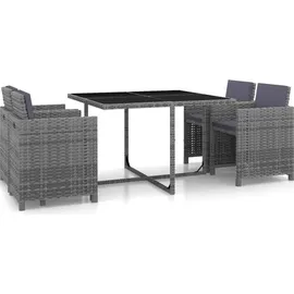 vidaXL 5-tlg. Garten-Essgruppe mit Auflagen Poly Rattan Grau