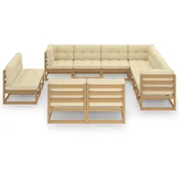 vidaXL 12-tlg. Garten-Lounge-Set mit Kissen Honigbraun Massivholz