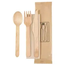 Duni Messer, Gabel, Löffel, braune Serviette, 16/16,5/16 cm Natürlich, 250 Stk/Krt (250 x 1 Stk)