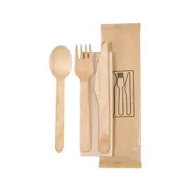Duni Messer, Gabel, Löffel, braune Serviette, 16/16,5/16 cm Natürlich, 250 Stk/Krt (250 x 1 Stk)