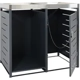 MCW 1er-Mülltonnenbox mit Brennholzlager MCW-H40, Mülltonnenbox, 125x130x80cm erweiterbar Metall 45kg + Gartenschrank, H40-B