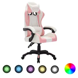 Gaming-Stuhl mit RGB LED-Leuchten Rosa und Schwarz Kunstleder